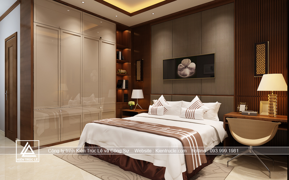 Phòng ngủ nhà biệt thự 1 tầng mái thái đẹp