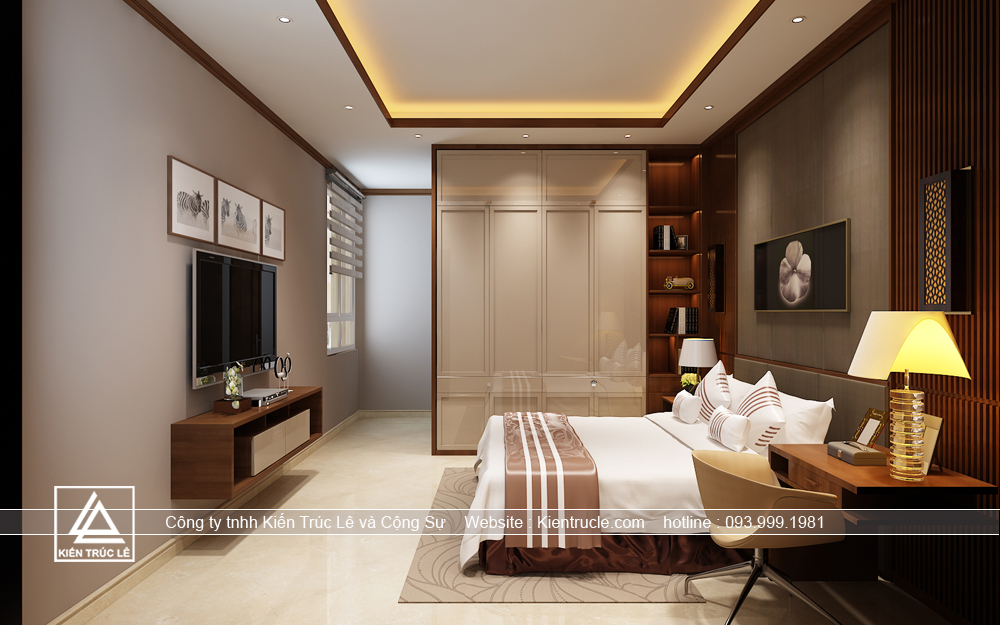 Phòng ngủ nhà biệt thự 1 tầng mái thái đẹp