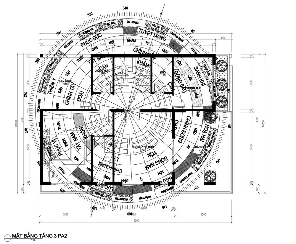 Phong thủy tầng 3 nhà 3 tầng 140m2 hiện đại