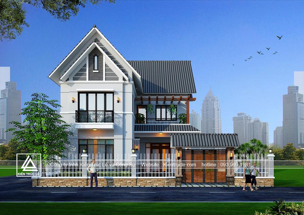 Thiết kế nhà 2 tầng 100m2 mái thái đẹp