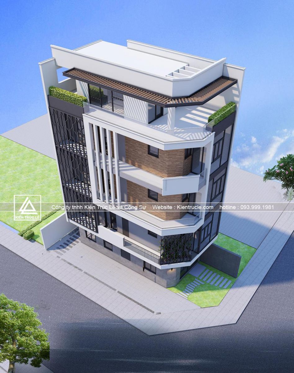 Thiết kế nhà 5 tầng 2 mặt tiền lô góc