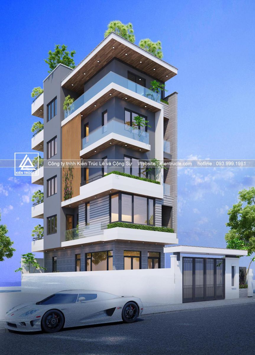 Thiết kế nhà 5 tầng 5x12m hiện đại