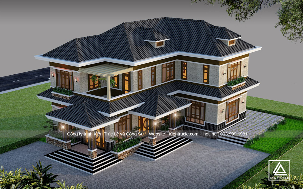 Thiết kế nhà biệt thự 2 tầng mái thái đẹp