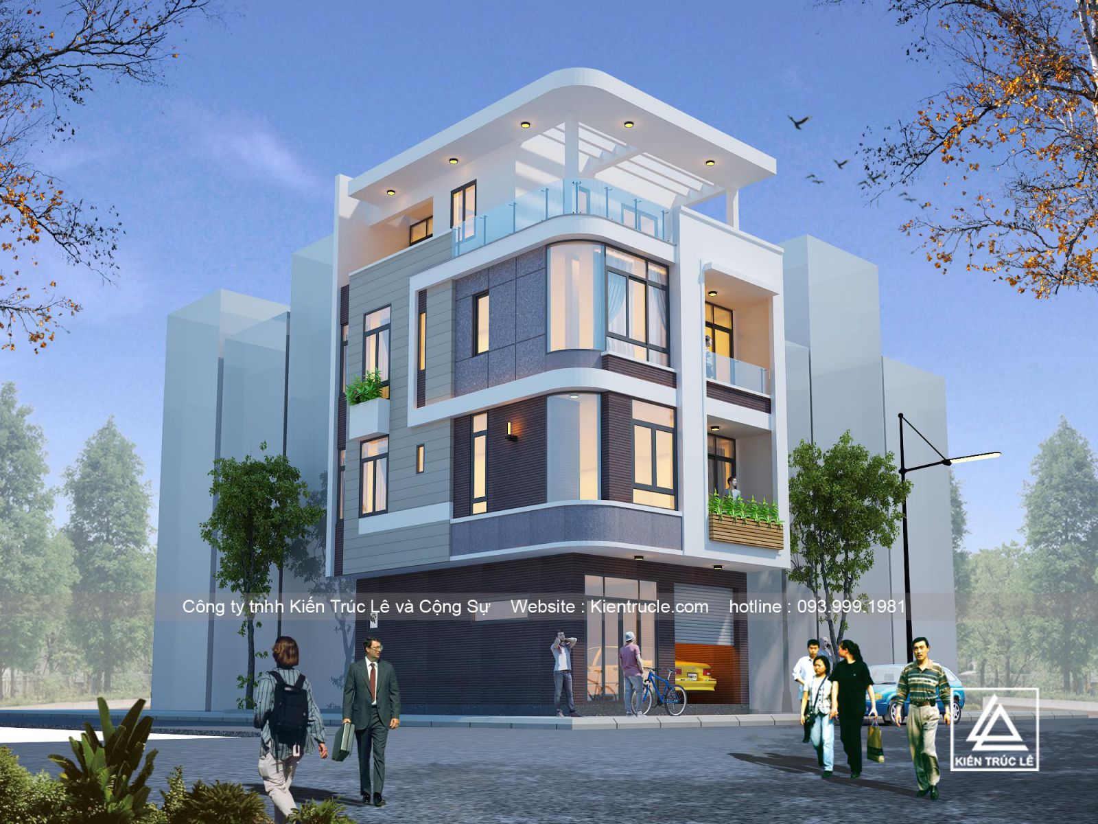 Thiết kế nhà góc phố 2 mặt tiền 4 tầng đẹp