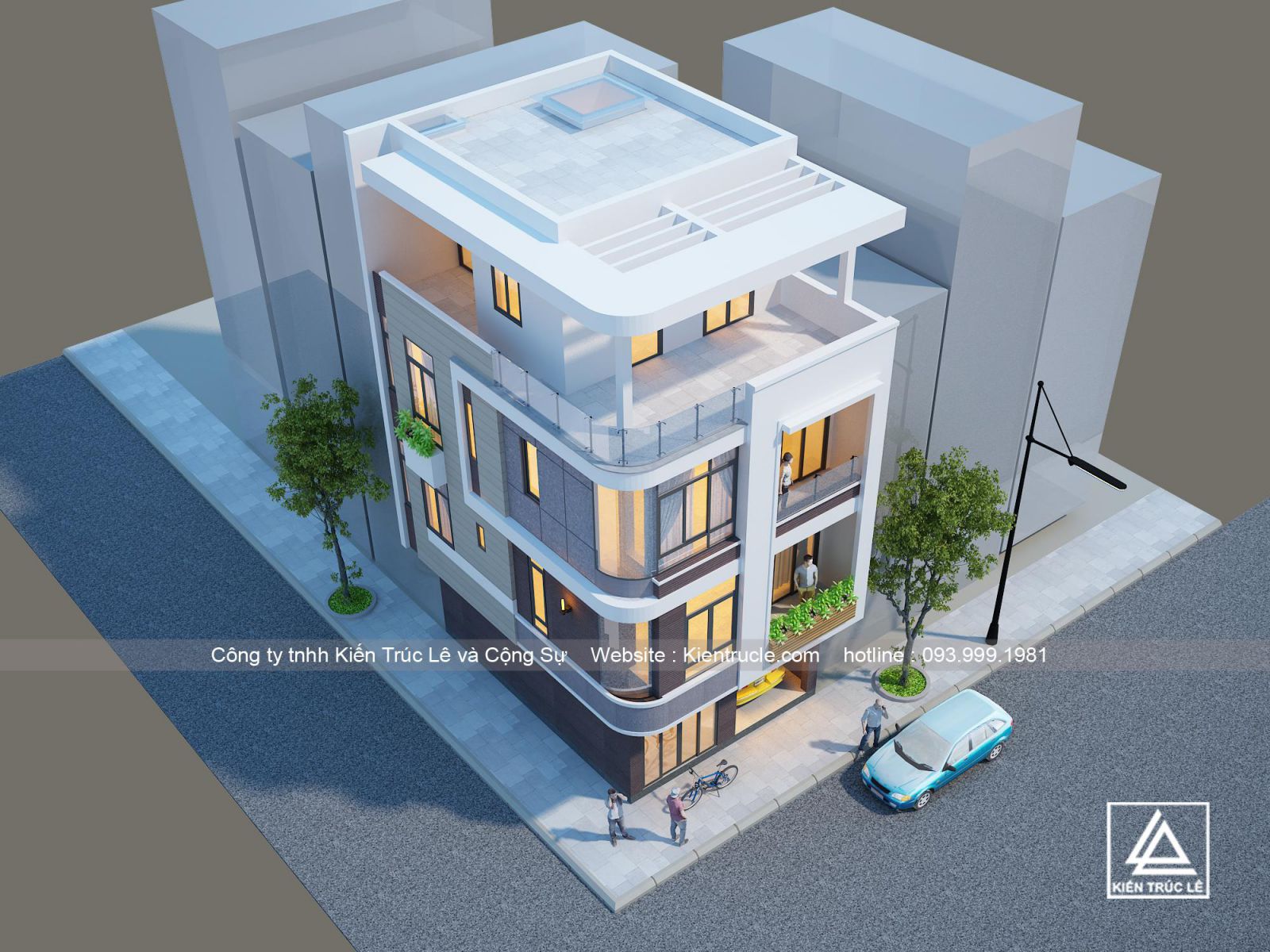 Thiết kế nhà lô góc 4 tầng 2 mặt tiền đẹp