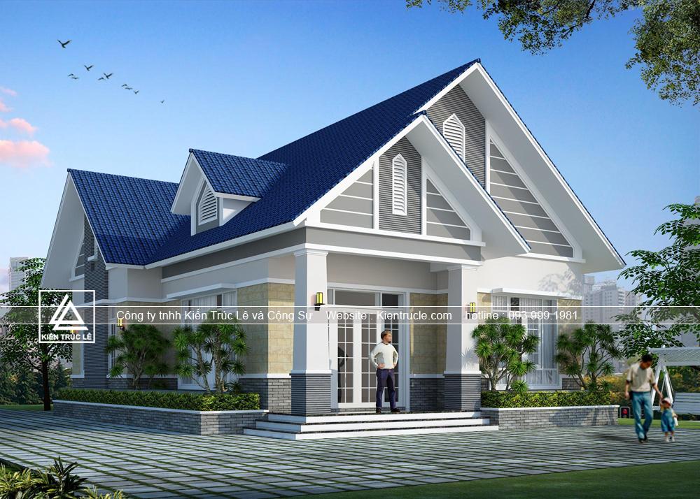 Thiết kế nhà mái thái 1 tầng 3 phòng ngủ 110m2