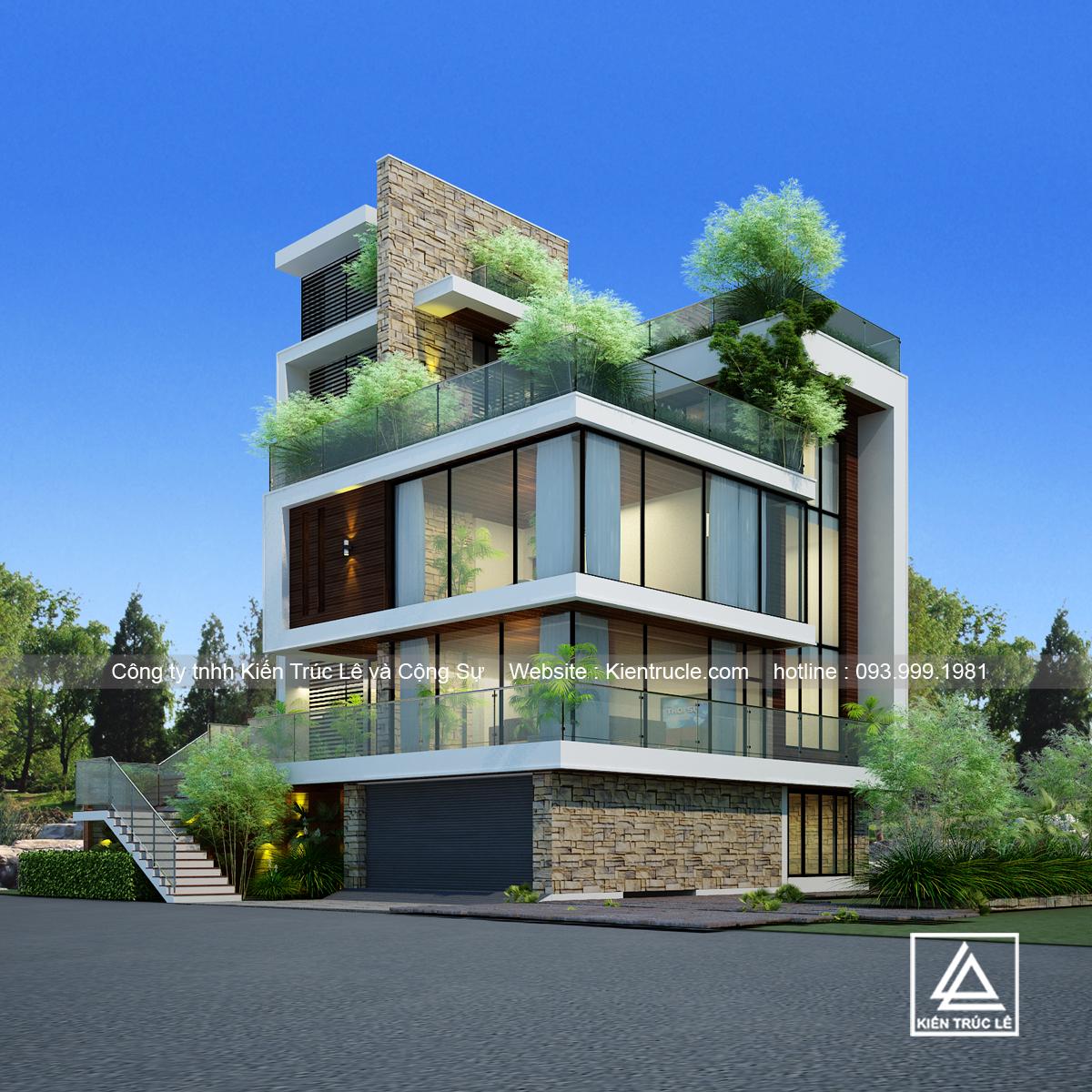 Thiết kế nhà 4 tầng vuông 9x10m