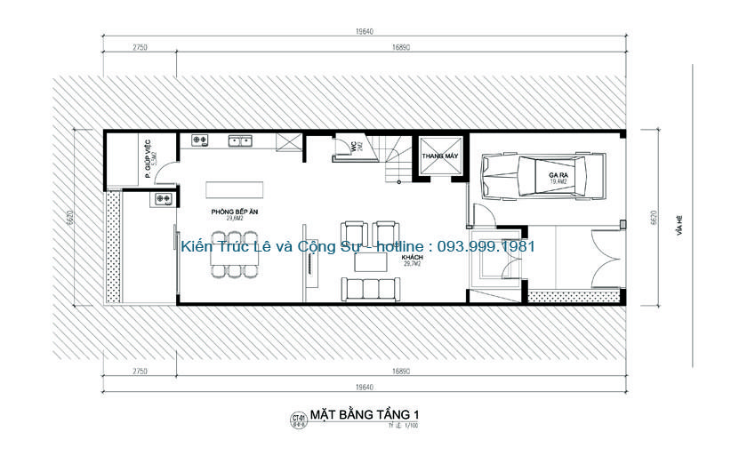 Bản vẽ thiết kế tầng 1 nhà phố 4 tầng hiện đại