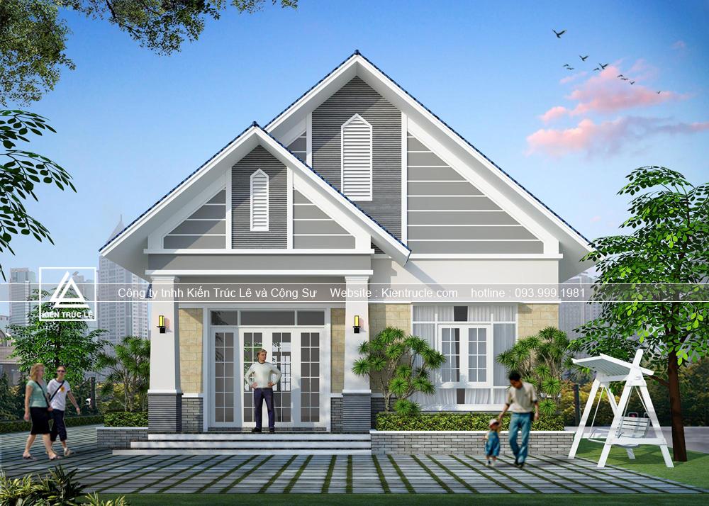 Xây nhà mái thái 1 tầng 3 phòng ngủ