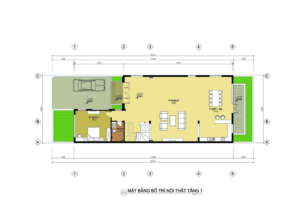 Bản vẽ mặt bằng tầng 1 nhà 3 tầng 180m2 10x18m