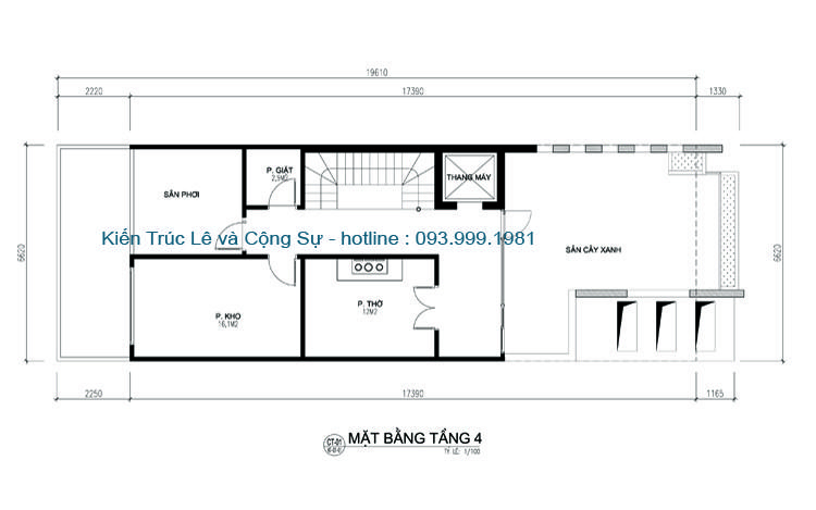 Bản vẽ thiết kế tầng 4 nhà phố 4 tầng hiện đại