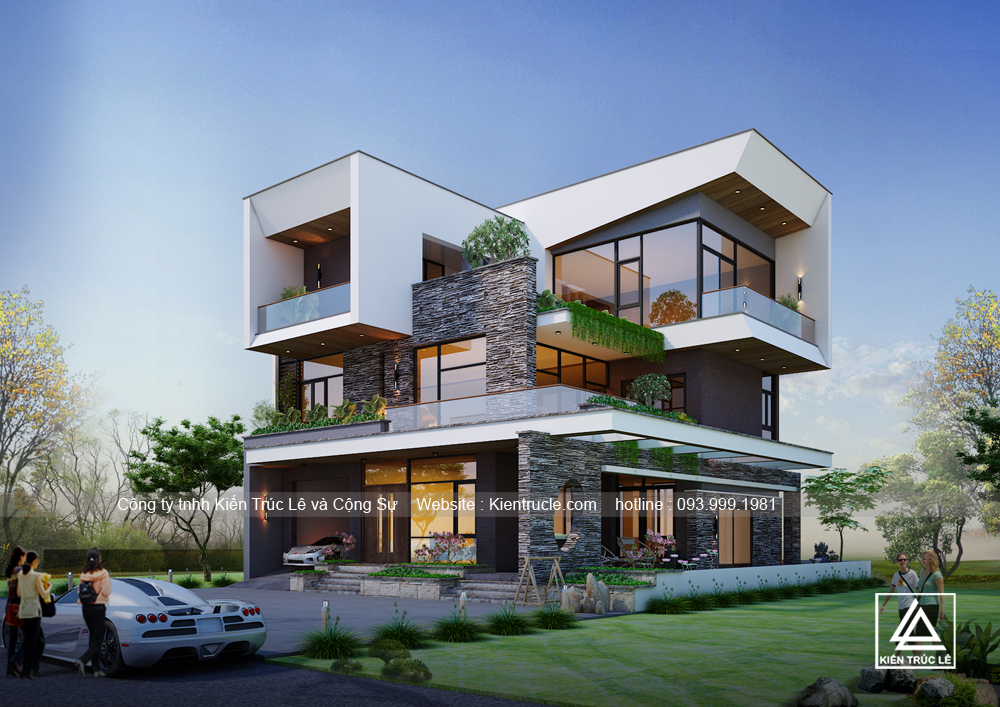 Mẫu nhà biệt thự 3 tầng 5 phòng ngủ đẹp phong cách hiện đại