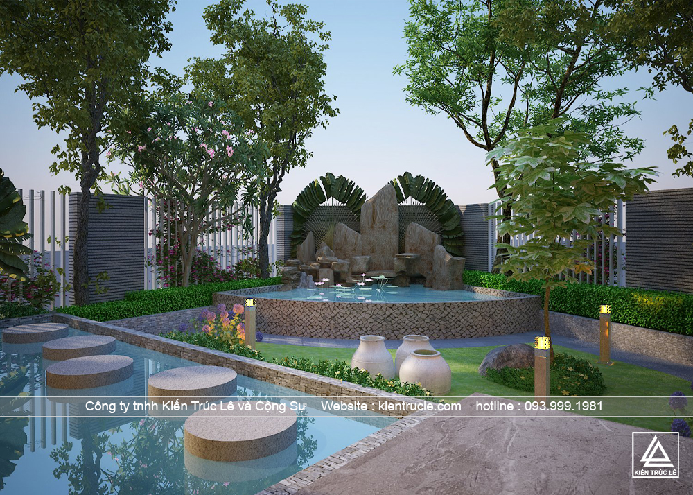 Mẫu thiết kế tiểu cảnh khu biệt thự nghỉ dưỡng đẹp