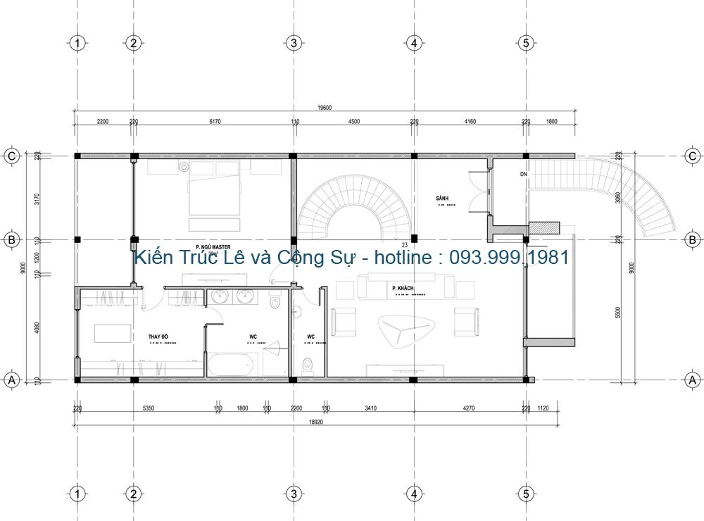 Mặt bằng tầng 2 nhà biệt thự phố mặt tiền 9m